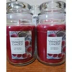 Yankee Candle Cherries On Snow Large Original Jar Candles 22oz Lot of 2